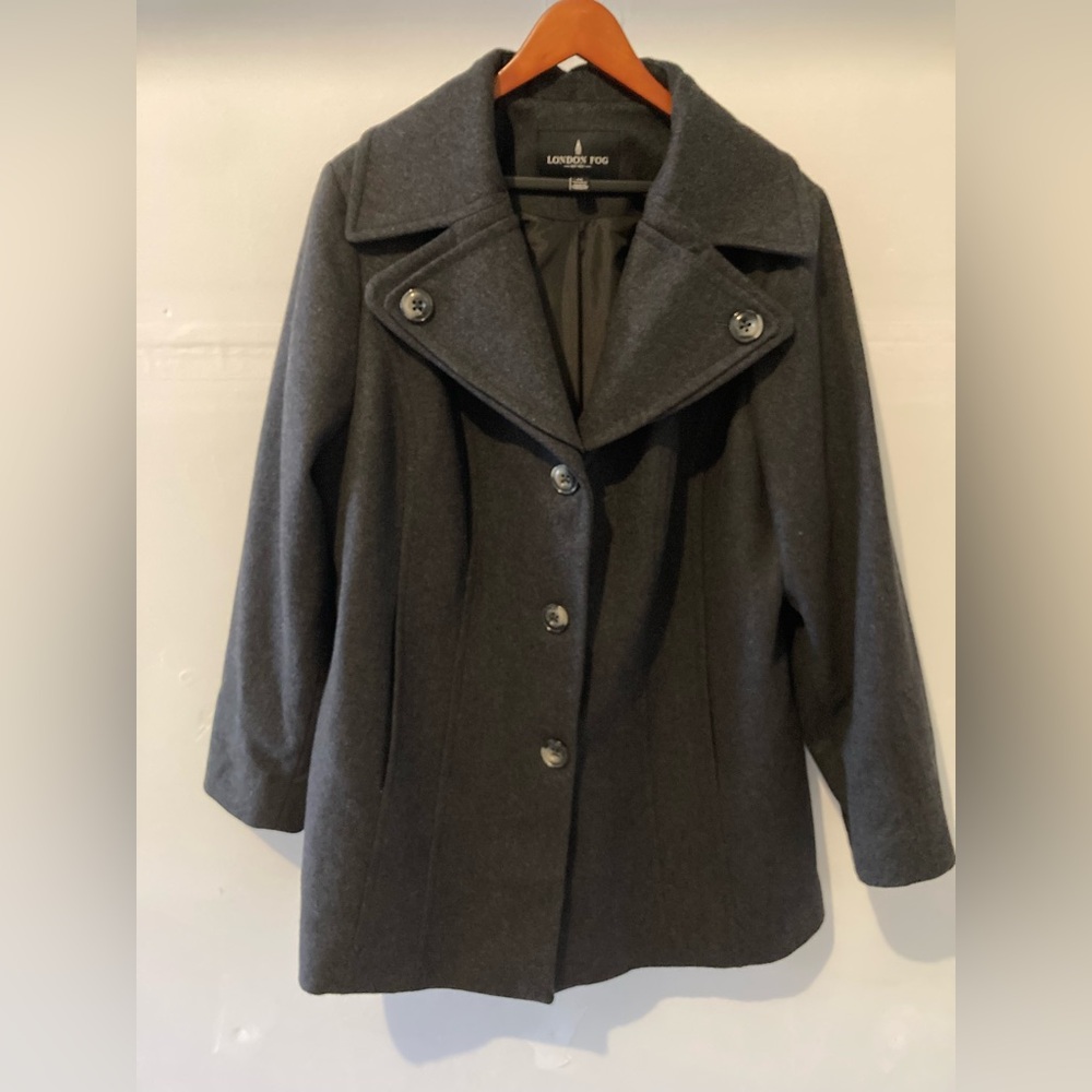 London Fog Women's Darkest Charcoal Wool blend Pea Coat